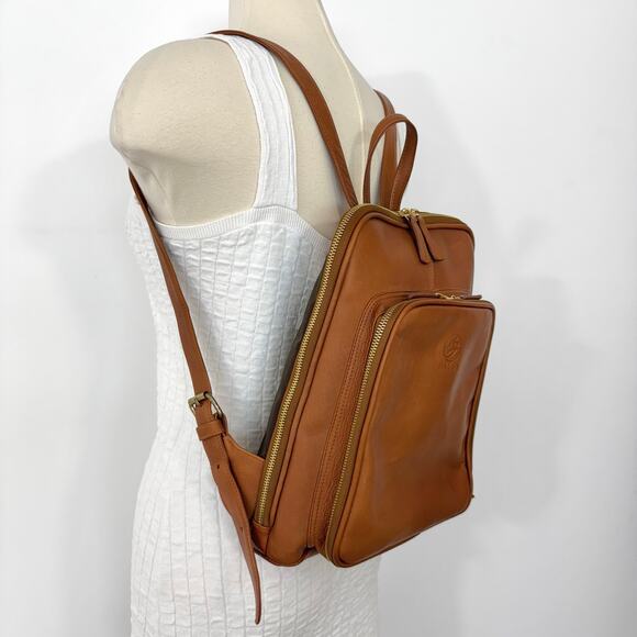 BALSA Paris Leather Slim Backpack Purse Brown Interchangeable Zipper Pulls - Picture 3 of 15